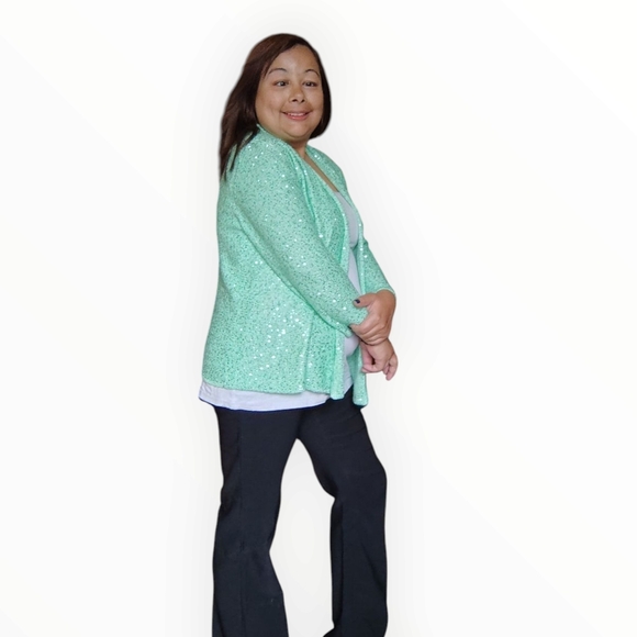 Sparkling Green Sequin Cardigan - Picture 7 of 16